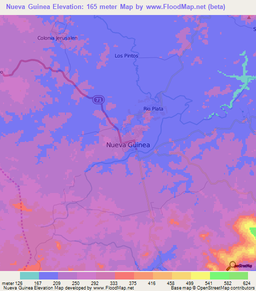 Nueva Guinea,Nicaragua Elevation Map