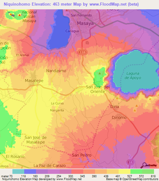 Niquinohomo,Nicaragua Elevation Map