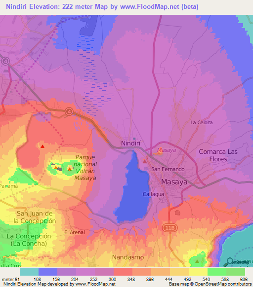 Nindiri,Nicaragua Elevation Map