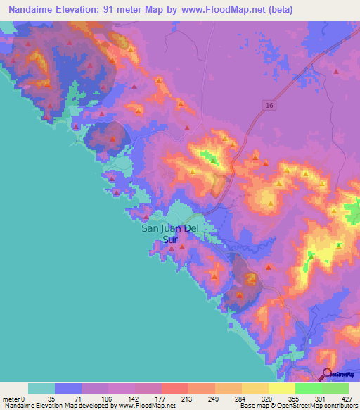 Nandaime,Nicaragua Elevation Map