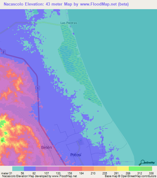 Nacascolo,Nicaragua Elevation Map