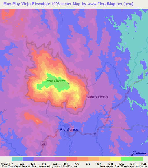 Muy Muy Viejo,Nicaragua Elevation Map