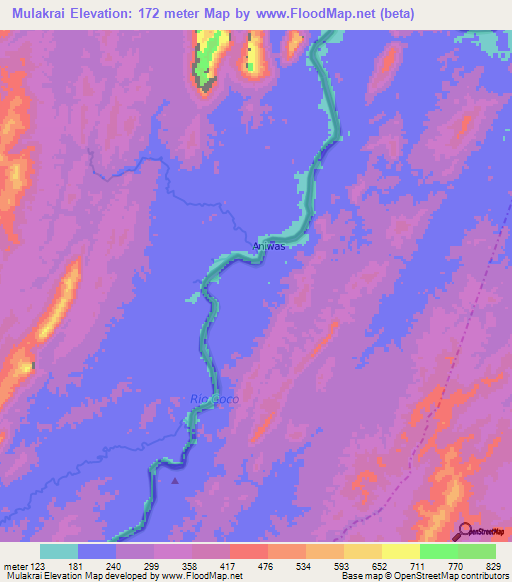 Mulakrai,Nicaragua Elevation Map