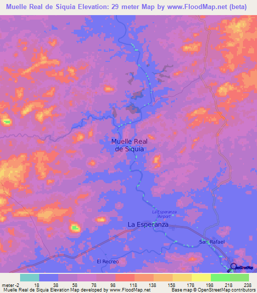 Muelle Real de Siquia,Nicaragua Elevation Map