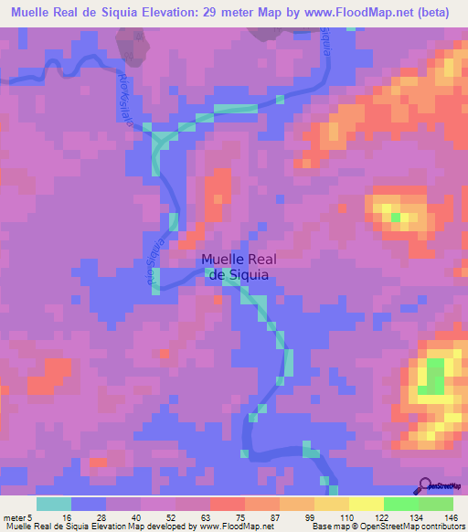 Muelle Real de Siquia,Nicaragua Elevation Map