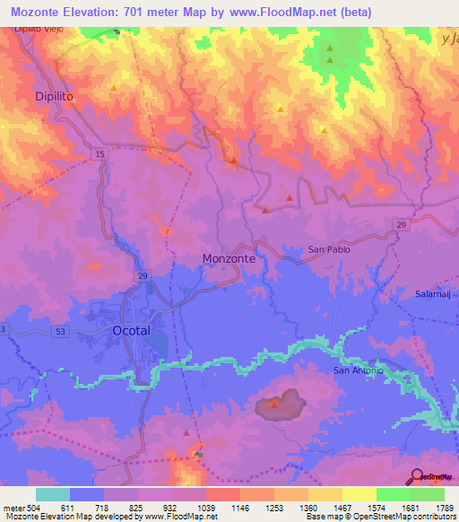 Mozonte,Nicaragua Elevation Map