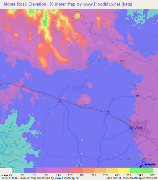 Monte Rosa,Nicaragua Elevation Map