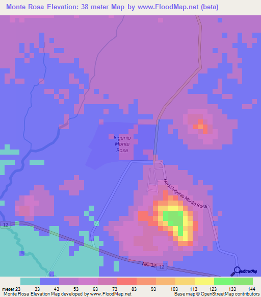 Monte Rosa,Nicaragua Elevation Map