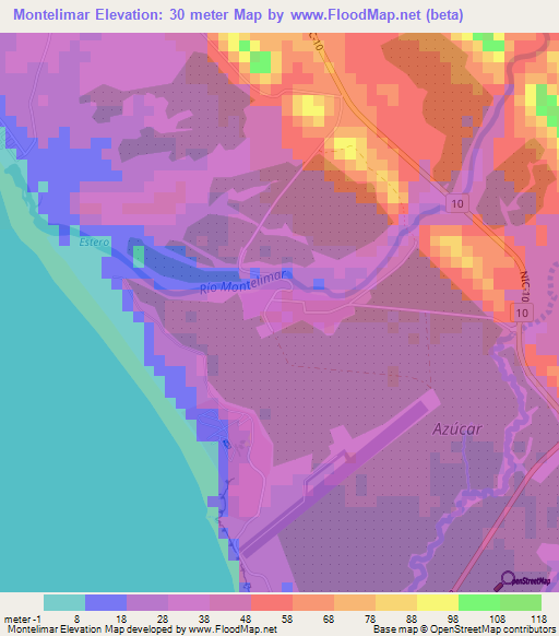 Montelimar,Nicaragua Elevation Map