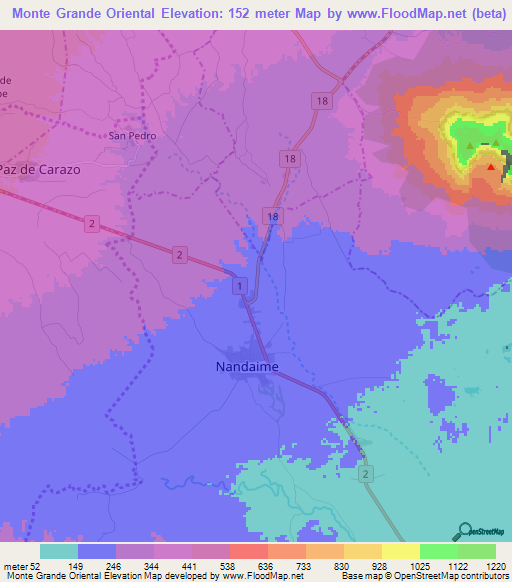 Monte Grande Oriental,Nicaragua Elevation Map
