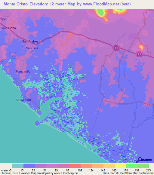 Monte Cristo,Nicaragua Elevation Map