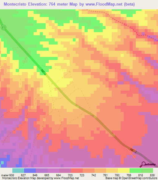 Montecristo,Nicaragua Elevation Map