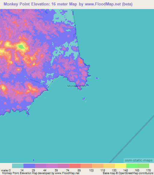 Monkey Point,Nicaragua Elevation Map