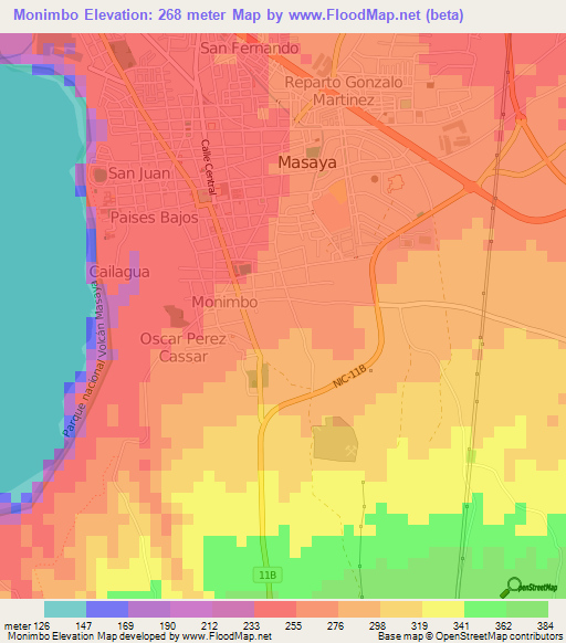 Monimbo,Nicaragua Elevation Map