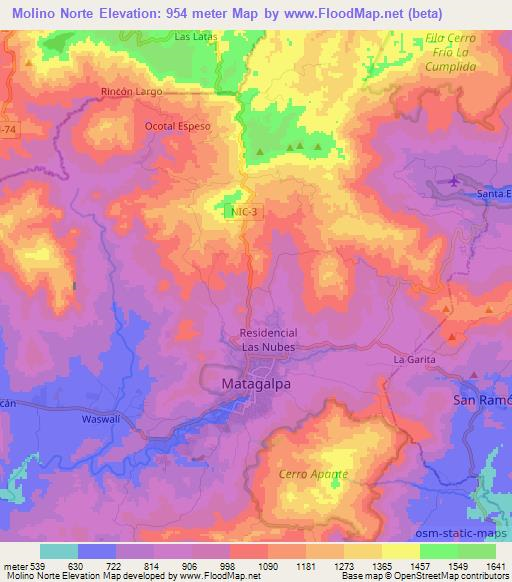 Molino Norte,Nicaragua Elevation Map