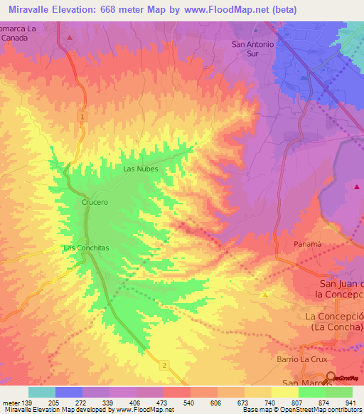Miravalle,Nicaragua Elevation Map