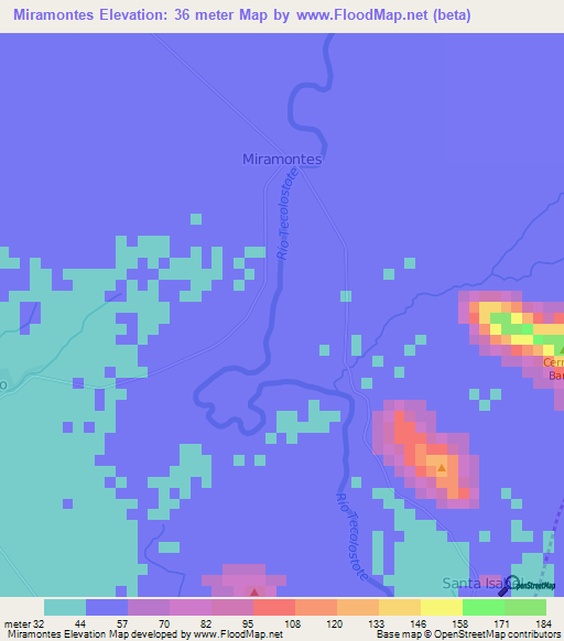 Miramontes,Nicaragua Elevation Map