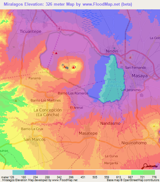 Miralagos,Nicaragua Elevation Map