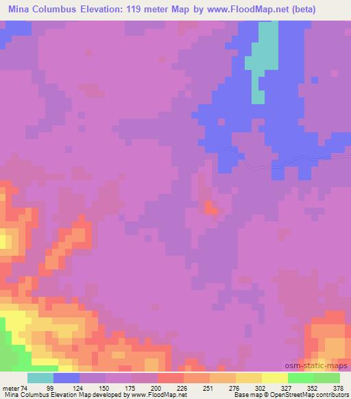 Mina Columbus,Nicaragua Elevation Map