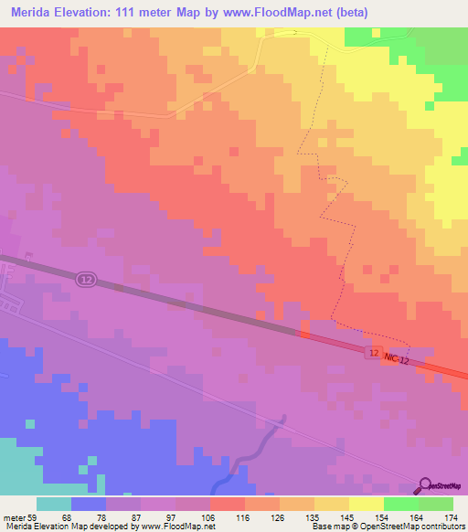 Merida,Nicaragua Elevation Map
