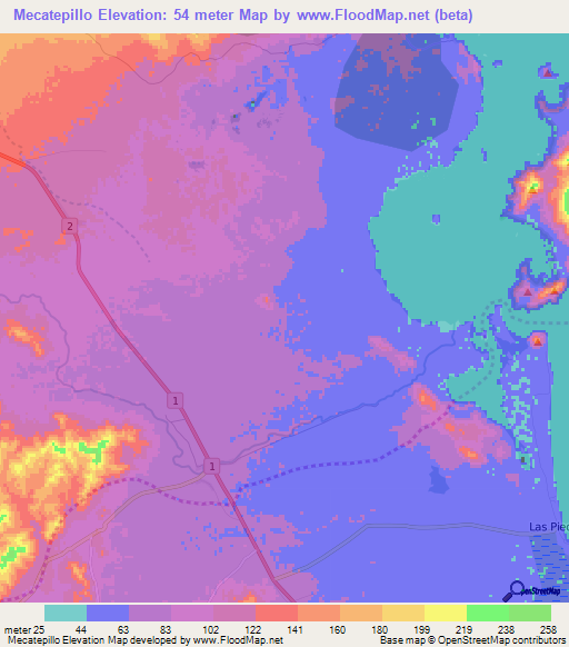Mecatepillo,Nicaragua Elevation Map