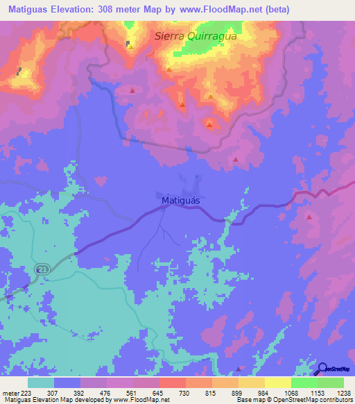 Matiguas,Nicaragua Elevation Map