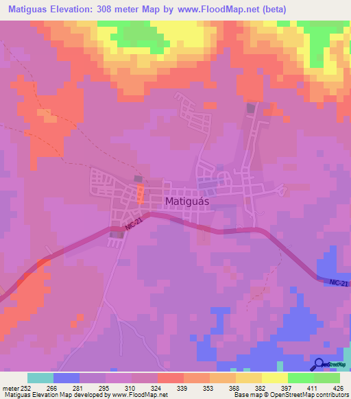 Matiguas,Nicaragua Elevation Map