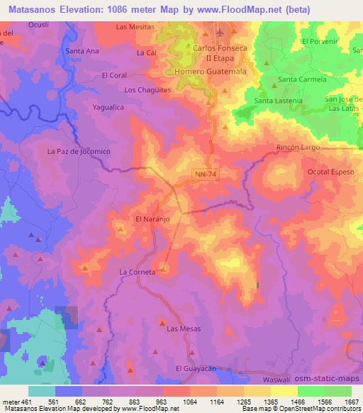 Matasanos,Nicaragua Elevation Map