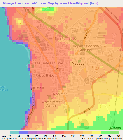 Masaya,Nicaragua Elevation Map