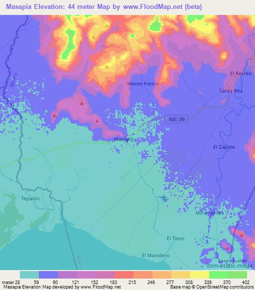 Masapia,Nicaragua Elevation Map