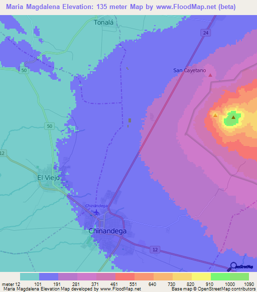 Maria Magdalena,Nicaragua Elevation Map
