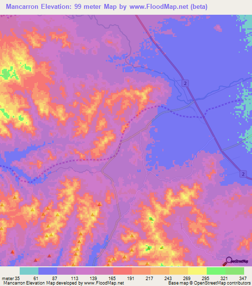 Mancarron,Nicaragua Elevation Map