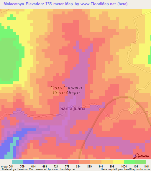 Malacatoya,Nicaragua Elevation Map