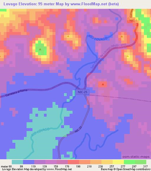 Lovago,Nicaragua Elevation Map