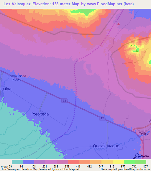Los Velasquez,Nicaragua Elevation Map