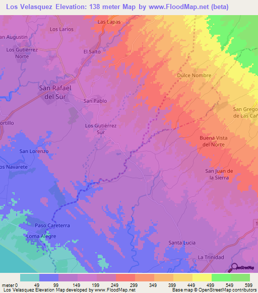 Los Velasquez,Nicaragua Elevation Map