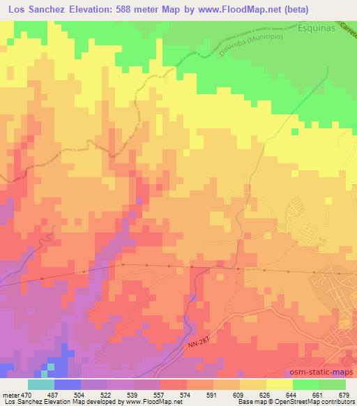 Los Sanchez,Nicaragua Elevation Map