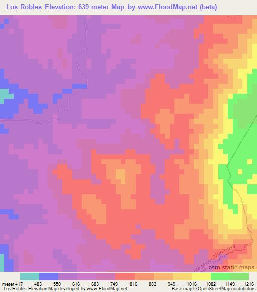 Los Robles,Nicaragua Elevation Map