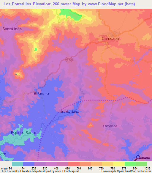 Los Potrerillos,Nicaragua Elevation Map