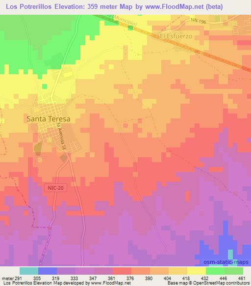 Los Potrerillos,Nicaragua Elevation Map
