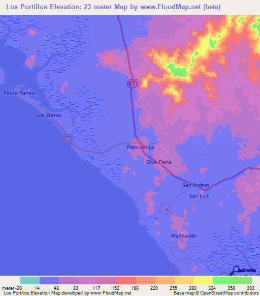 Los Portillos,Nicaragua Elevation Map