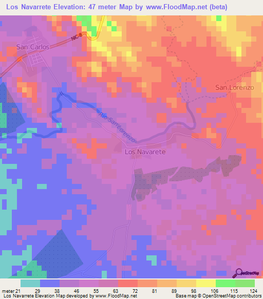 Los Navarrete,Nicaragua Elevation Map