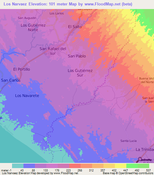 Los Narvaez,Nicaragua Elevation Map