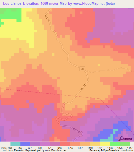 Los Llanos,Nicaragua Elevation Map