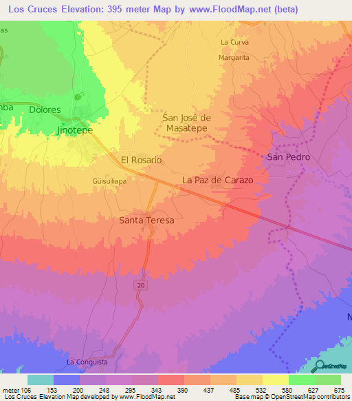 Los Cruces,Nicaragua Elevation Map