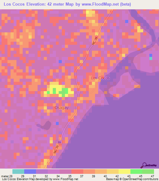 Los Cocos,Nicaragua Elevation Map