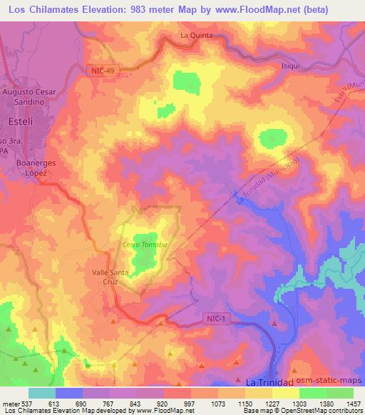 Los Chilamates,Nicaragua Elevation Map