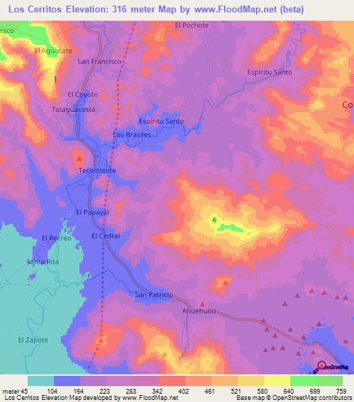 Los Cerritos,Nicaragua Elevation Map