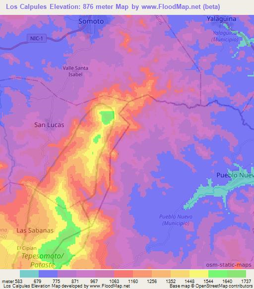 Los Calpules,Nicaragua Elevation Map