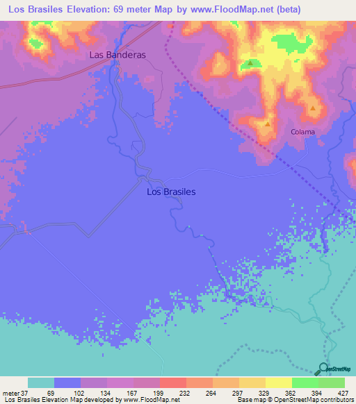 Los Brasiles,Nicaragua Elevation Map